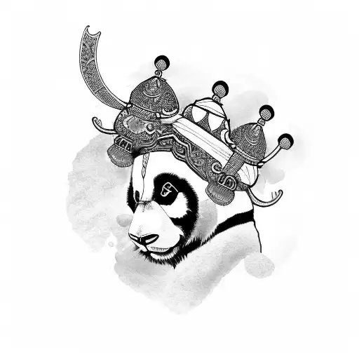 Panda Warrior With Blue Eyes And Wearing A Chinese Hat