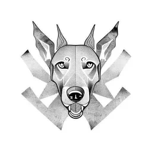 A Stylized Football Design Incorporating Elements Of A Doberman And Labrador