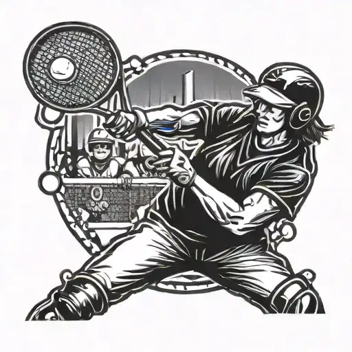 Softball Player Hitting A Home Run With A Tennis Racket Instead Of A Bat