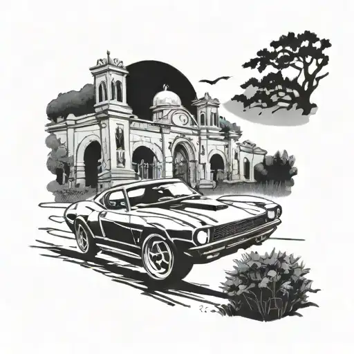 A Sleek Sports Car Racing Through A Cemetery At Night