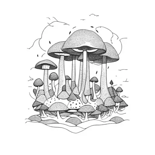 A Cat Sitting On A Giant Mushroom In A Whimsical Forest Setting