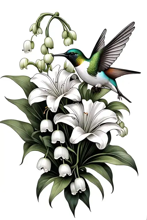 Lily Of The Valley Flower And Humming Bird