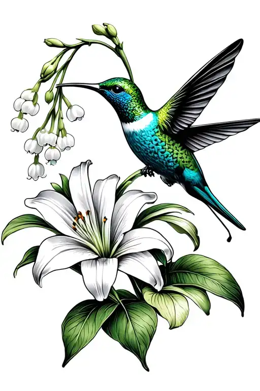 Lily Of The Valley Flower And Humming Bird