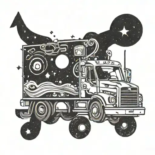 A Truck Driving Through A Galaxy Filled With Music Notes