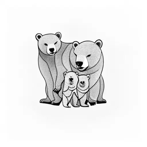 A Minimalist Blackwork Tattoo Of A Bear Family Hugging Each Other