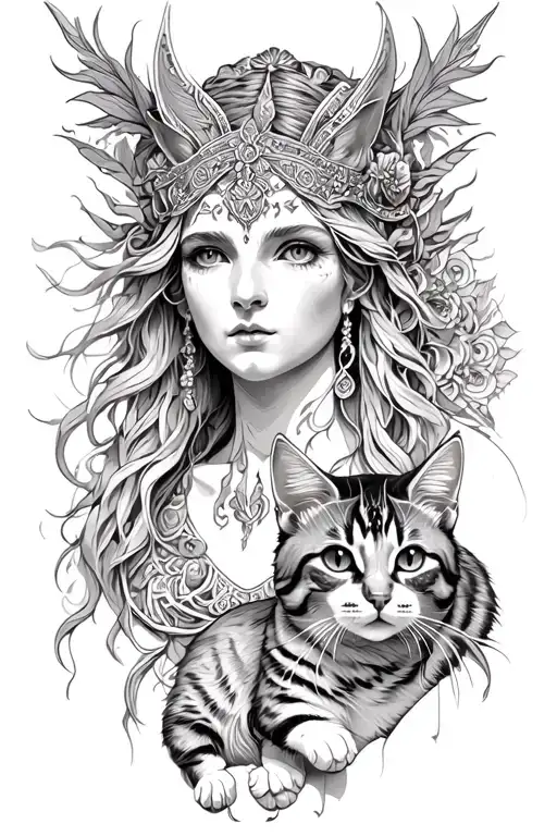 Freya Goddess Bust With Small Cat