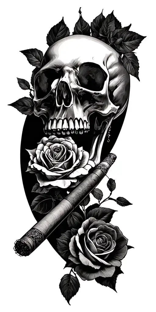 Skull Cigar Roses Gothic Sleeve