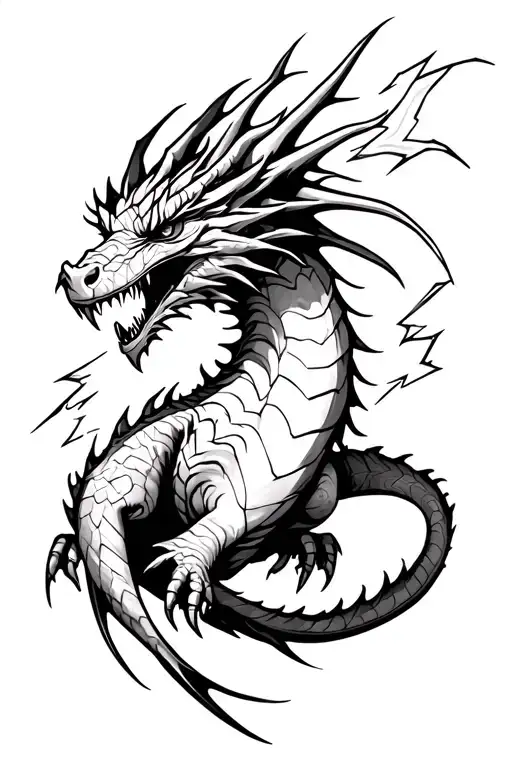 Fantasy Dragon With Lightning Bolts