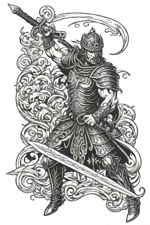 Warrior Holding One Sword In Sea
