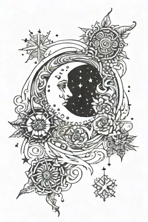 5 Starts Shaped As A Moon Surrounded