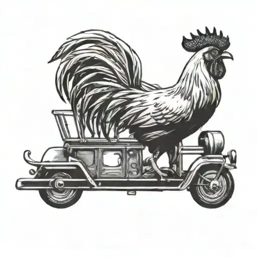 A Rooster Driving A Tram