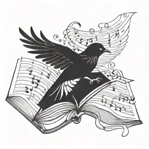 Flying Bird Holding A Medicine Book Surrounded By Musical Notes