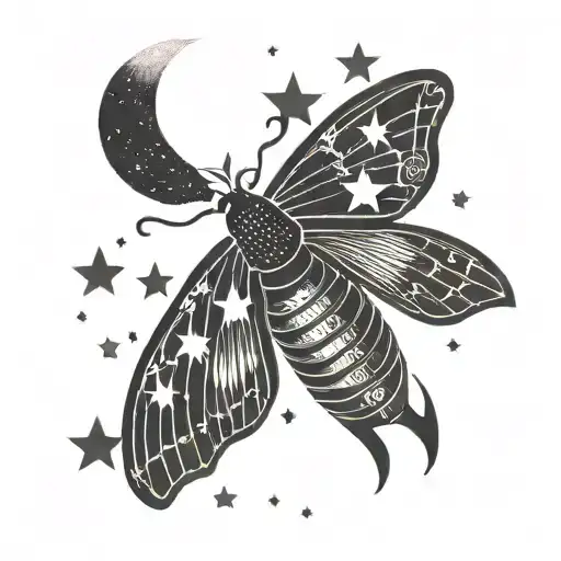 A Moth Silhouette With A Moon And Stars In The Background