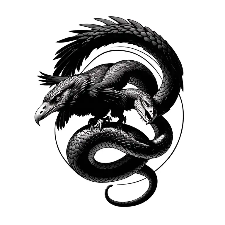 Hawk Fighting A Snake