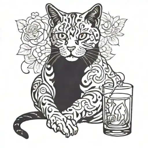 Cat With Whiskey Glass