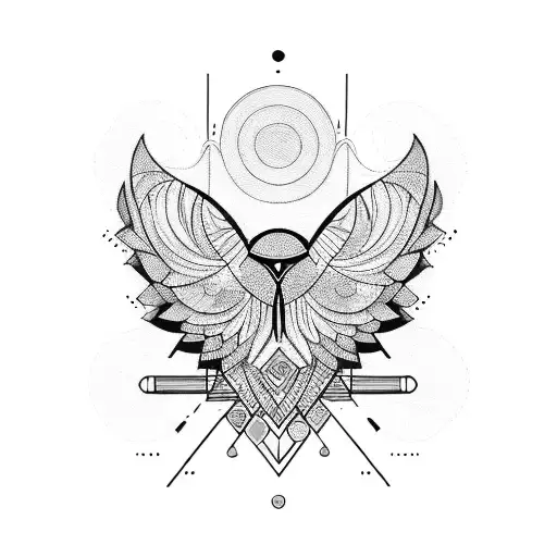 A Geometric Owl Design Incorporating Musical Notes And Elements Of Nature