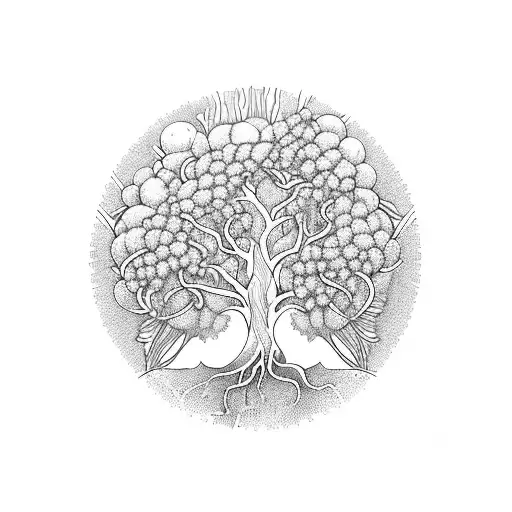 A Mystical Tree Of Life Intertwined With Phases Of The Moon