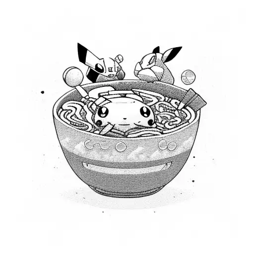 A Ramen Bowl With Pokemon Characters As Toppings