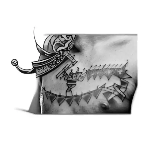 A Tattoo Of A King With A Crown On His Chest