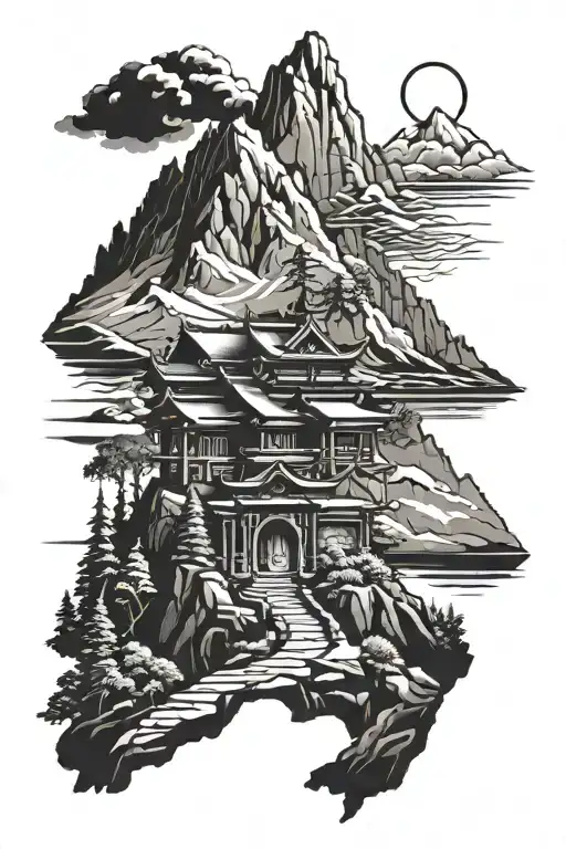 Mountain Path Warrior And Temple