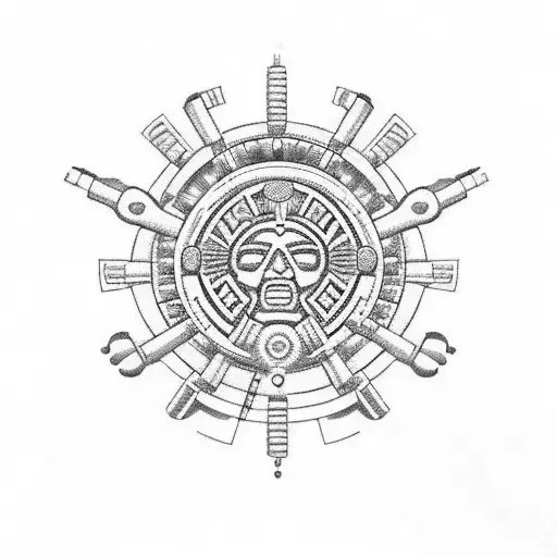 Combine Elements Of Gun Shooting And The Aztec Calendar In A Unique Design