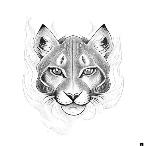 Black Puma With Another Animal In Fire On Paws