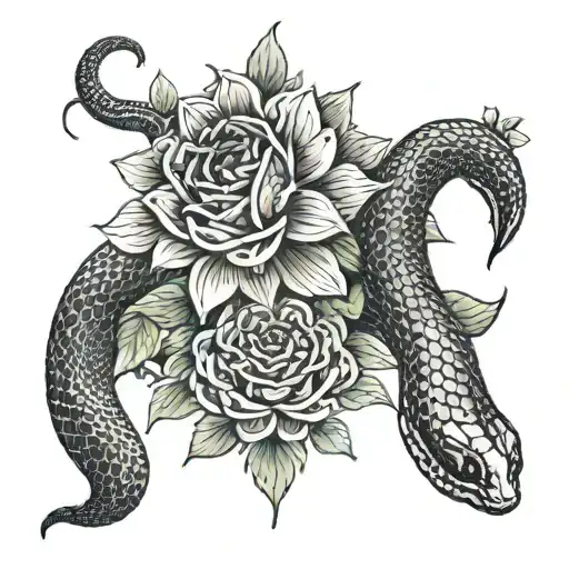 A Snake Coiled Around A Blooming Flower