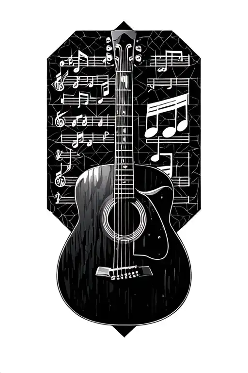 Incorporate A Guitar And A Blueprint Of A Music Note Into A Geometric Design