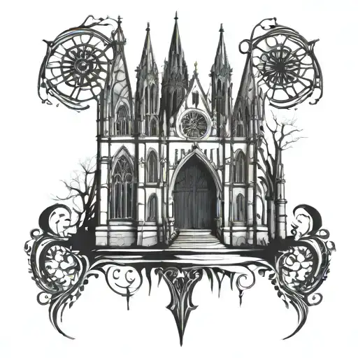 Cathedral Black Tattoo With Gothic And Tribal Elements