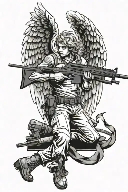 Angel And Military Rifle Surrounded