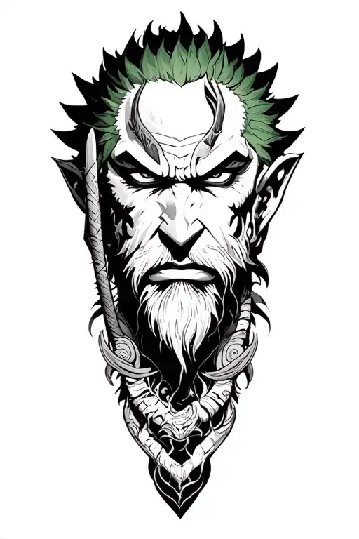 Zoro With Asura God Background Black And White