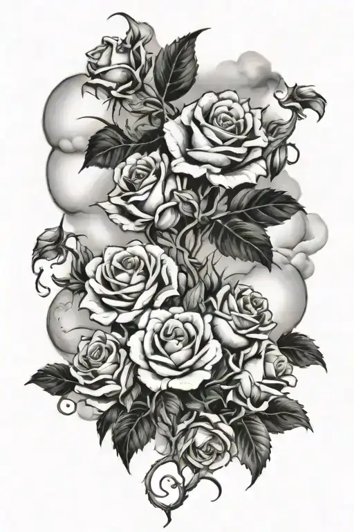 Three Little Dragons Roses Clouds