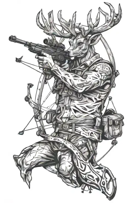 Humanoid Deer Hunter Shooting Compound Bow Action