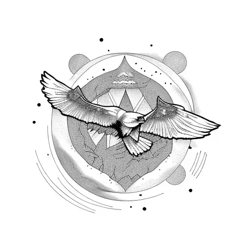 Raven Flying With Moon