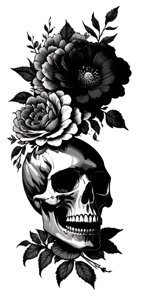 Blackout Skull And Flower Sleeve