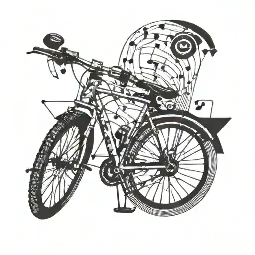 A Geometric Design Incorporating A Bike And Music Notes