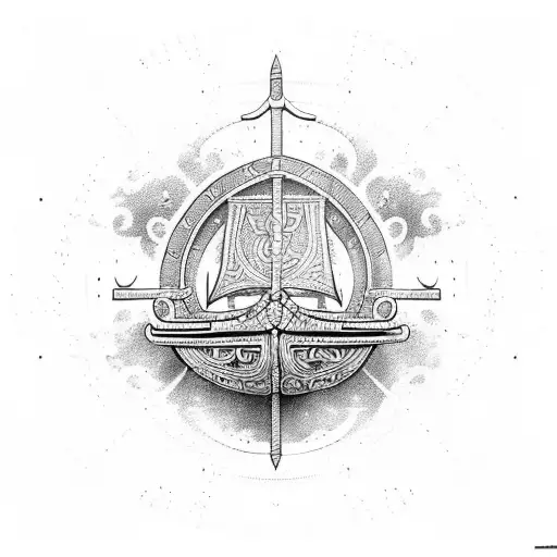 A Detailed Viking Ship Battle Scene With Intricate Line Work And Shading