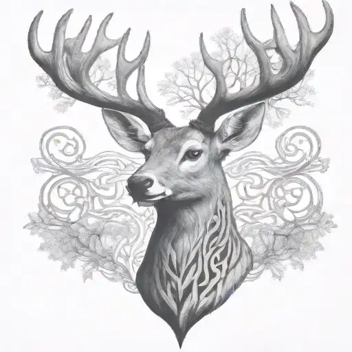 Celtic Deer Head With Trees