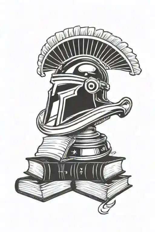 Spartan Helmet And Books Surrounded