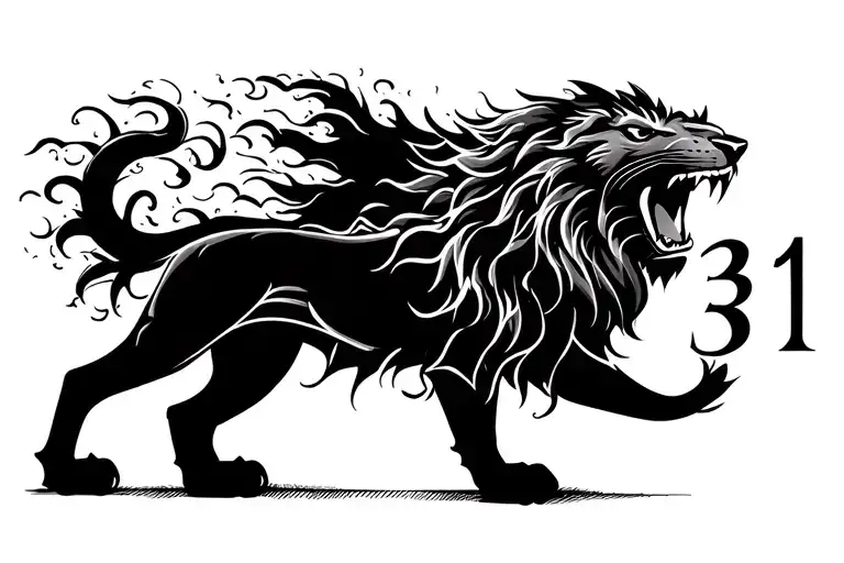 Number 31 Scratched With A Roaring Lion Inside An