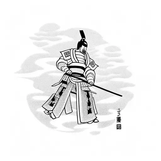 Samurai With Japanese Scenery In Background