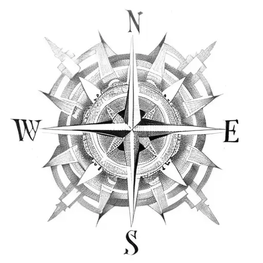 A Compass Rose Intertwined With Spiritual Symbols Representing Different Cultures And Beliefs
