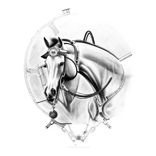 A Horse And A Car Depicted As Mechanical Steampunk Versions Of Themselves