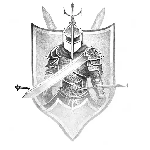 Knight Facing Giant With Shield And Sword Ready