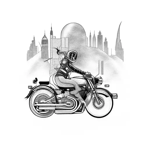 A Motorcycle Riding Through A Cityscape Made Up Of Iconic Travel Destinations