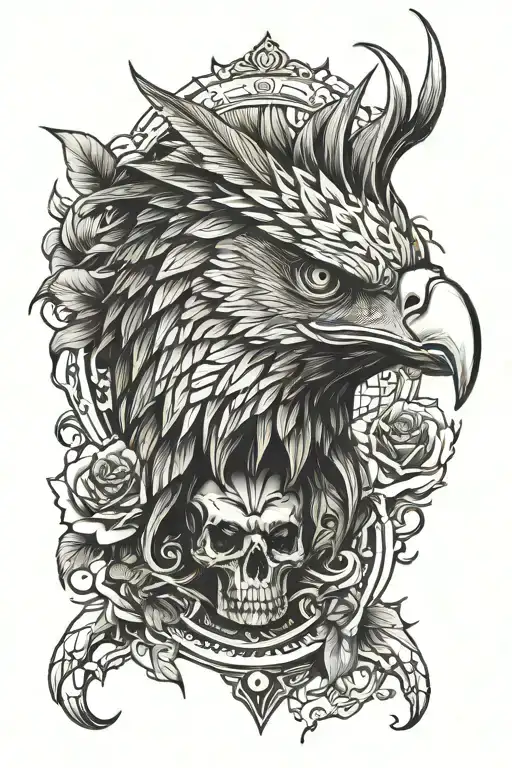 Memento Mori Forearm Tattoo With Eagle Like Structures Blended Together