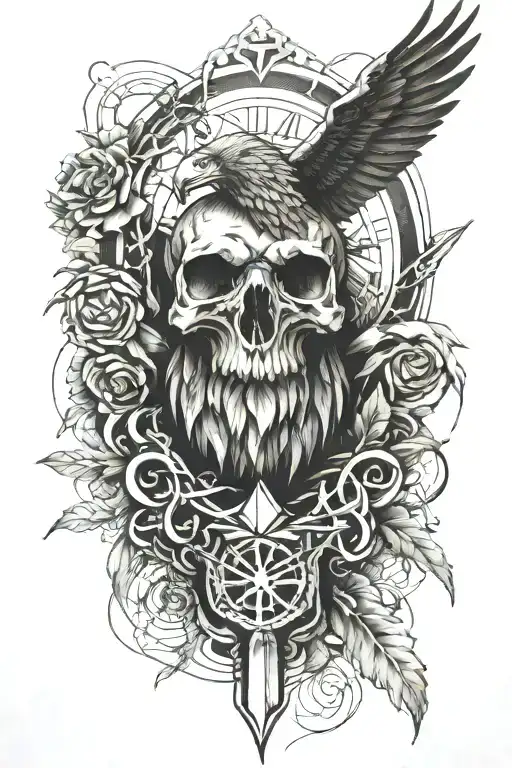 Memento Mori Forearm Tattoo With Eagle Like Structures Blended Together