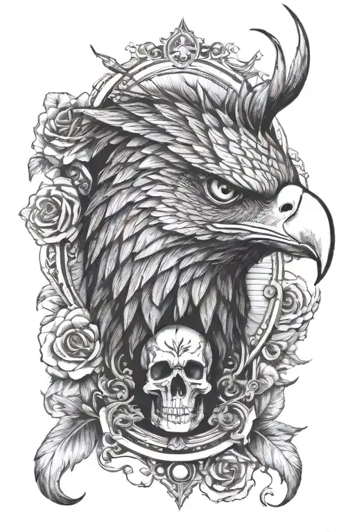 Memento Mori Forearm Tattoo With Eagle Like Structures Blended Together
