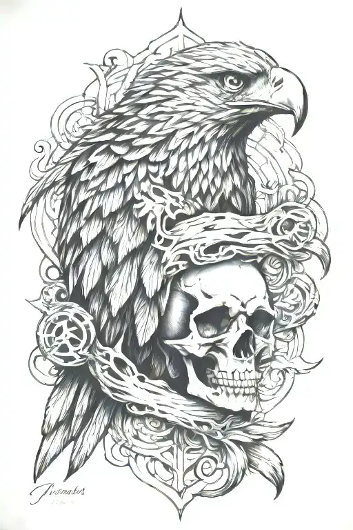 Memento Mori Tattoo With Eagle Like Structures Blended Together