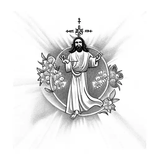 A Heavenly Scene With Jesus Surrounded By Doves And Flowers